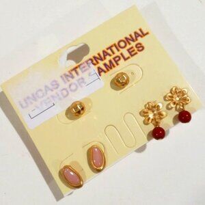 Elegant Set of 3 Gold tone Stud, Drop Earrings - Stylish Women's Fashion Jewelry